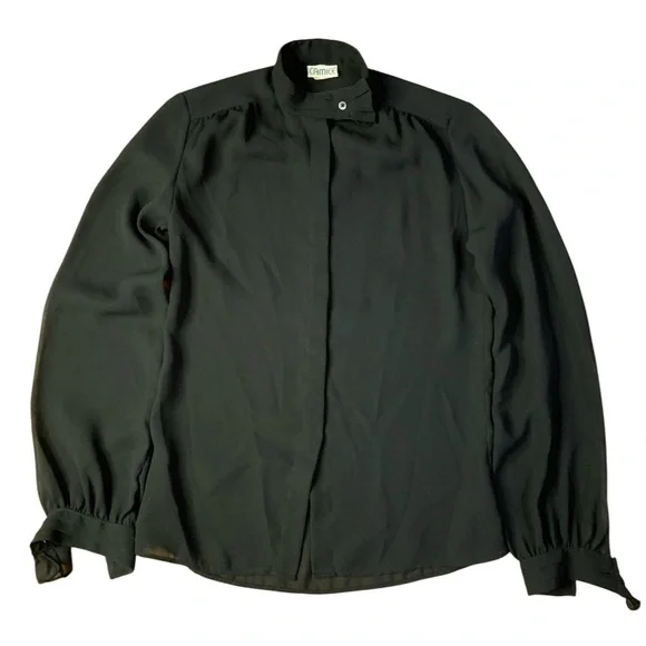 VINTAGE CAMICE Black Sheer High Neck Blouse | Balloon Sleeve Victorian Top XS - Picture 1 of 7